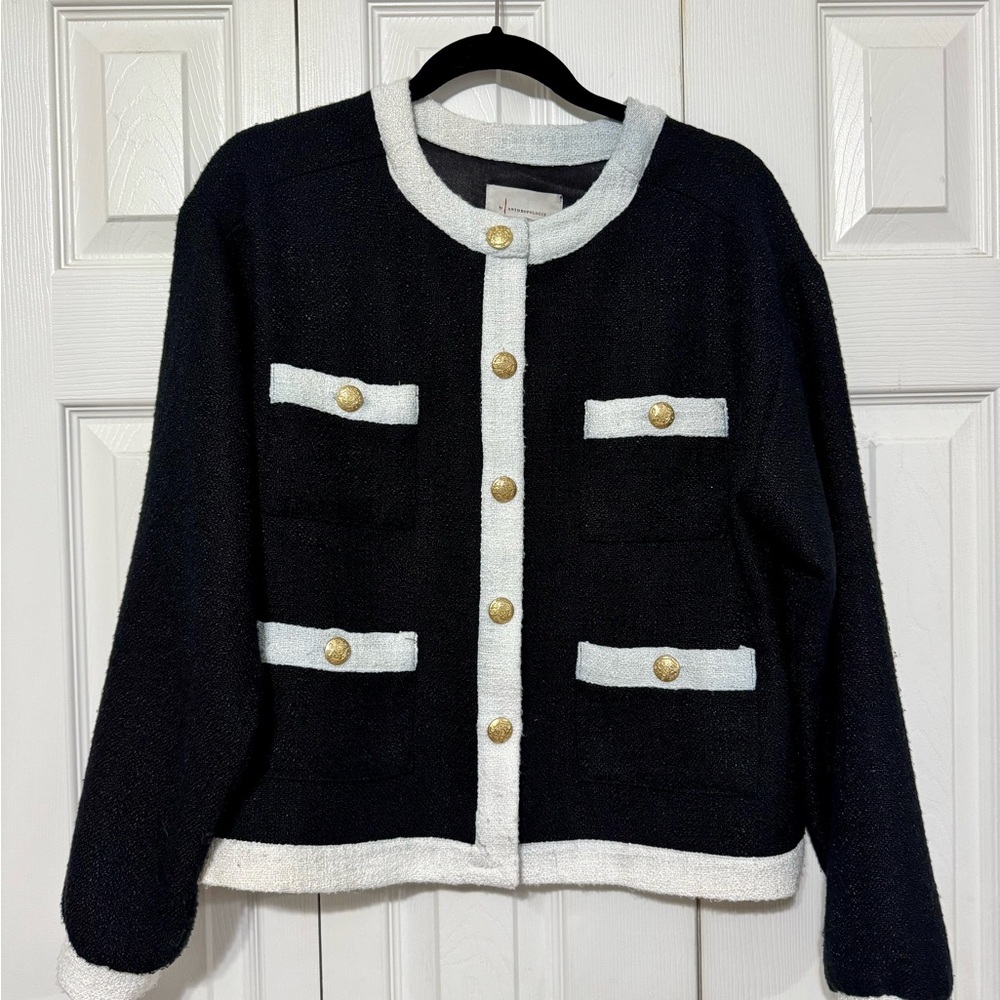 By Anthropologie Colorblock Tweed Cardigan